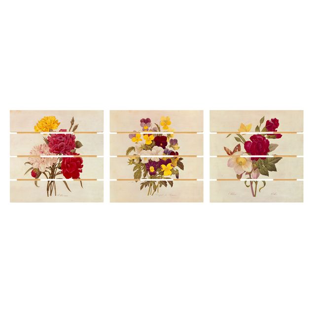 Print on wood - Pierre Joseph Redouté - Roses Cloves Pansies