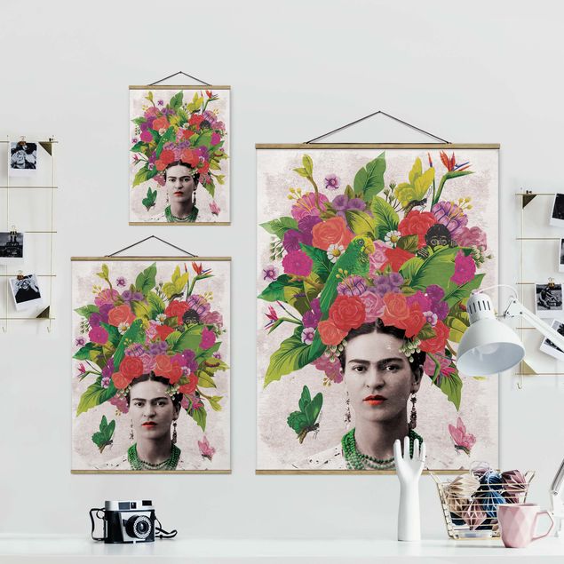 Fabric print with poster hangers - Frida Kahlo - Flower Portrait