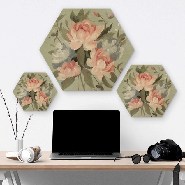 Wooden hexagon - Bouquet In Pastel I