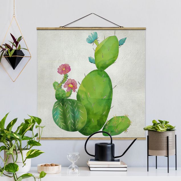 Fabric print with poster hangers - Cactus Family In Pink And Turquoise