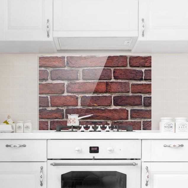 Stone splashback kitchen Brick Wall Red