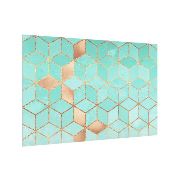 Glass splashback abstract Turquoise White Golden Geometry