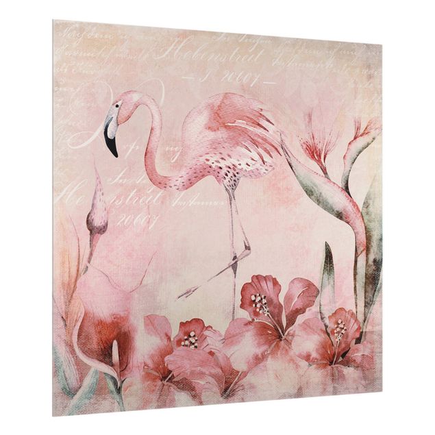 Glass splashback animals Shabby Chic Collage - Flamingo