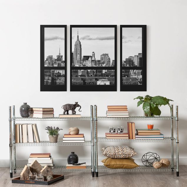 Print on canvas 3 parts - Windows Overlooking New York Skyline Black And White