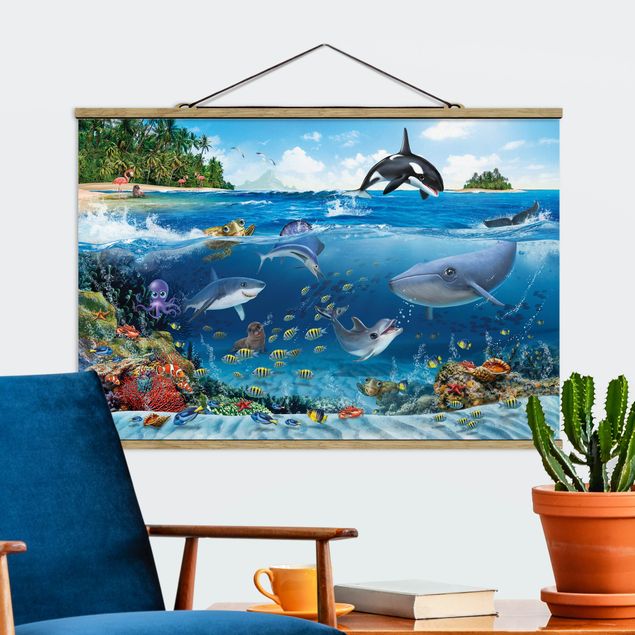 Fabric print with poster hangers - Animal Club International - Underwater World With Animals
