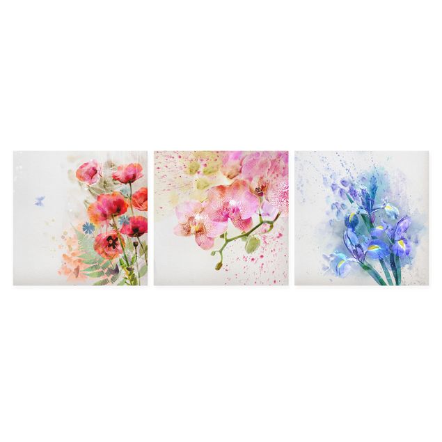 Print on canvas 3 parts - Watercolour Flower Trio
