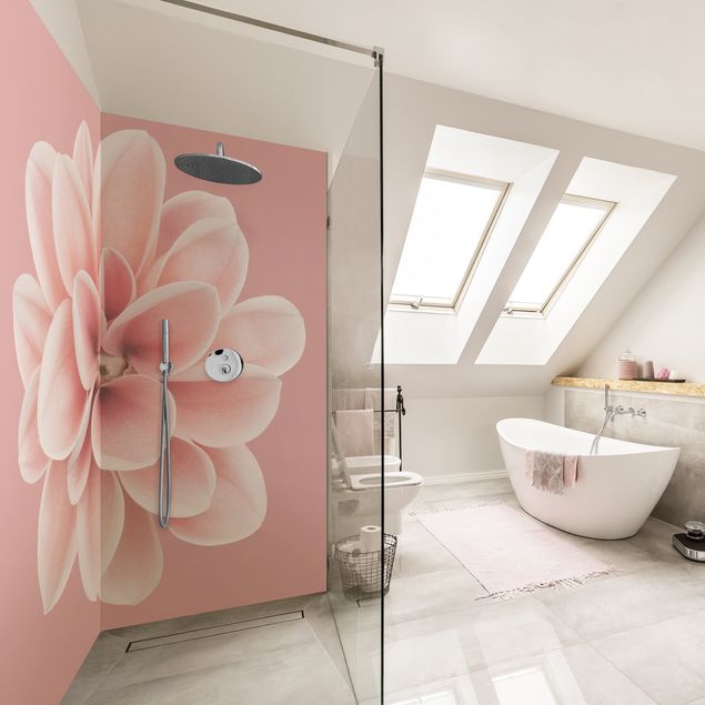 Shower wall cladding - Dahlia Pink Blush Flower Centered