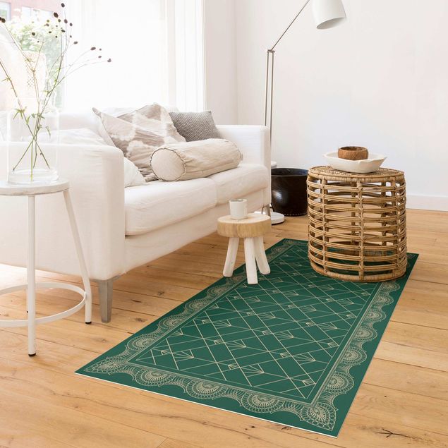 kitchen runner rugs Art Deco Palm With Border