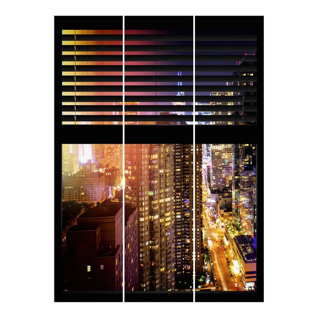 Sliding panel curtains set - Window View Blinds - Manhattan at night