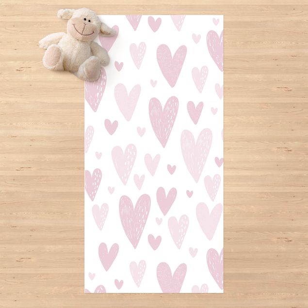 outdoor balcony rug Small And Big Drawn Light Pink Hearts
