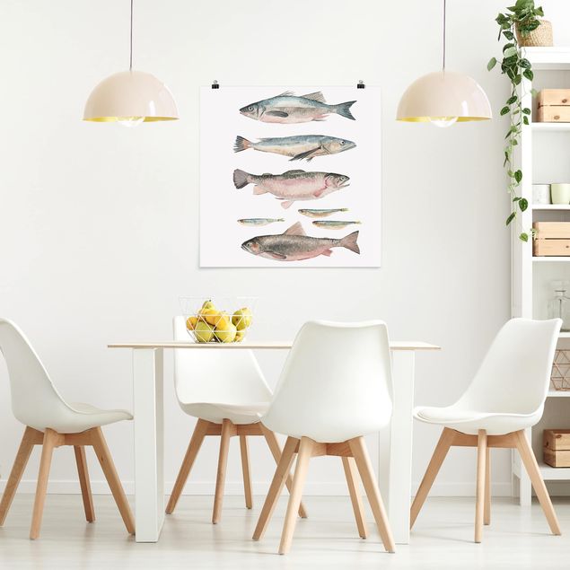 Poster - Seven Fish In Watercolour I