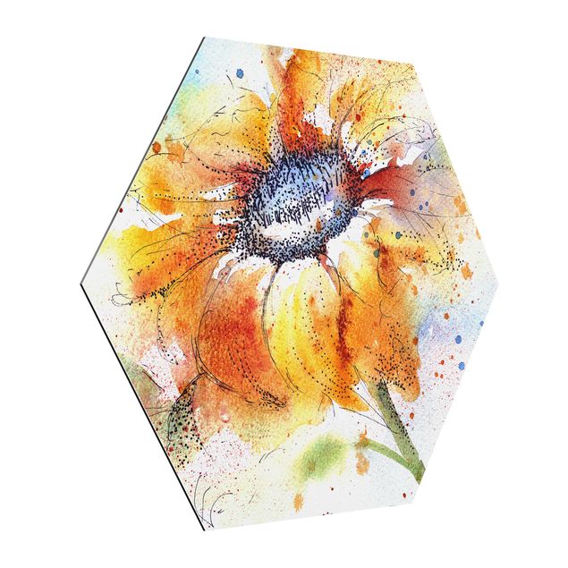 Alu-Dibond hexagon - Painted Sunflower