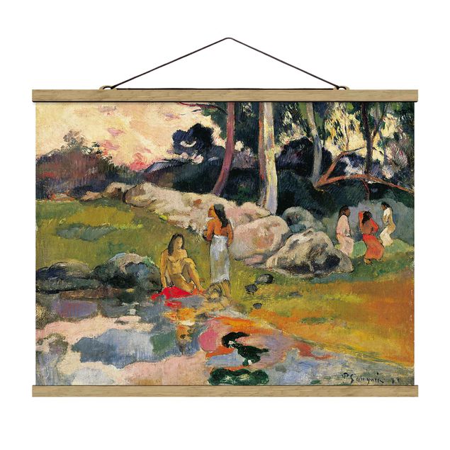 Fabric print with poster hangers - Paul Gauguin - Women At The Banks Of River