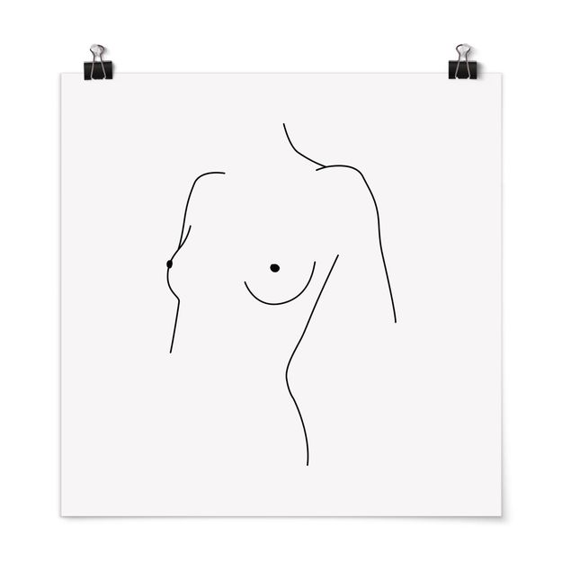 Poster - Line Art Nude Bust Woman Black And White