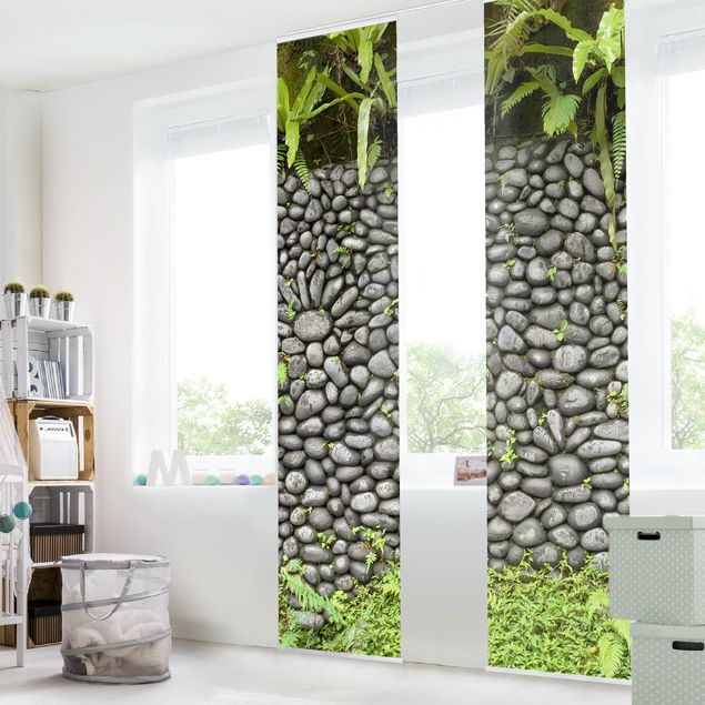 Sliding panel curtains set - Stone Wall With Plants