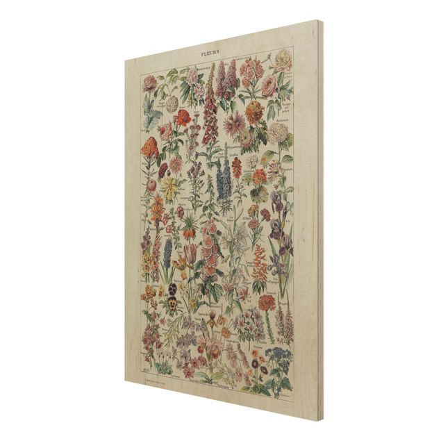 Print on wood - Vintage Board Flowers V