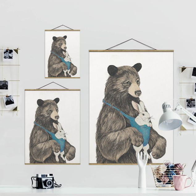 Fabric print with poster hangers - Illustration Bear And Bunny Baby