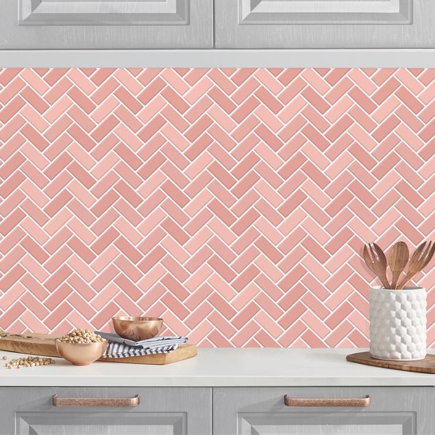 Kitchen splashback plain Fish Bone Tiles - Antique Pink