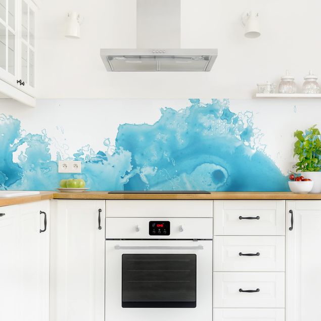 Kitchen splashbacks Wave Watercolour Turquoise l