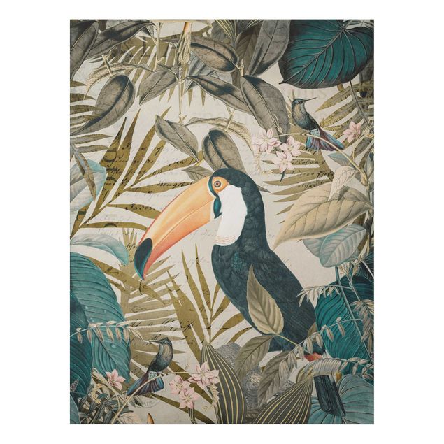 Print on aluminium - Vintage Collage - Toucan In The Jungle