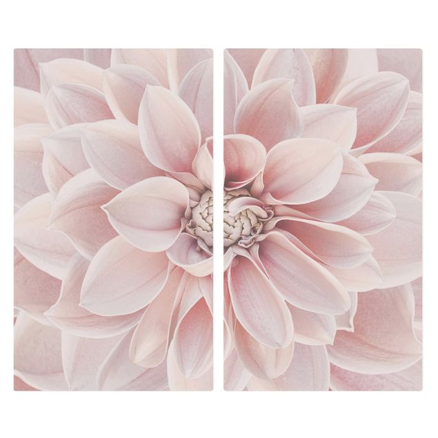 Glass stove top cover - Dahlia In Powder Pink