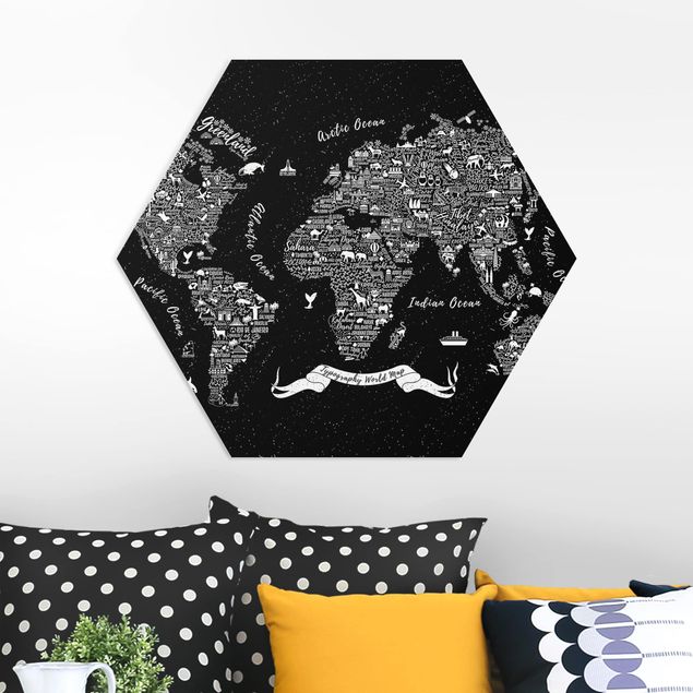 Forex hexagon - Typography World Map Black