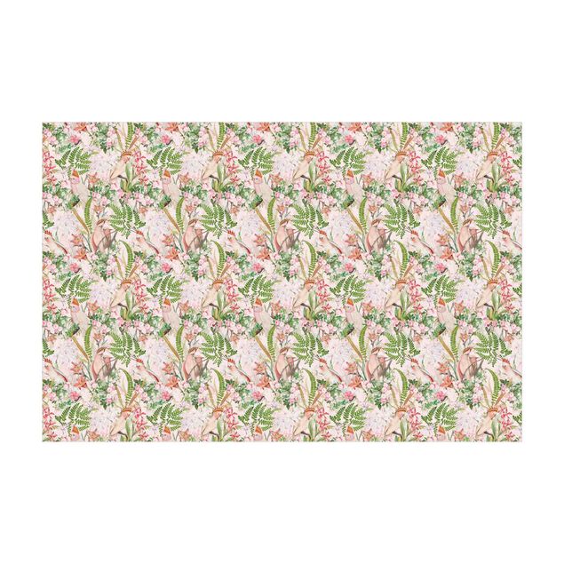 jungle theme rug Pink Cockatoos With Flowers