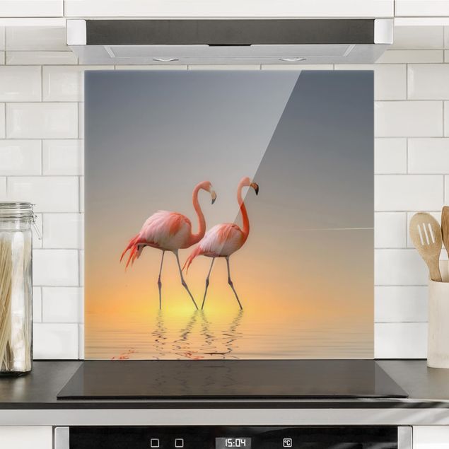 Glass splashback animals Flamingo Love