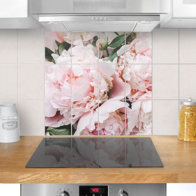 Tile sticker with image - Peonies Light Pink