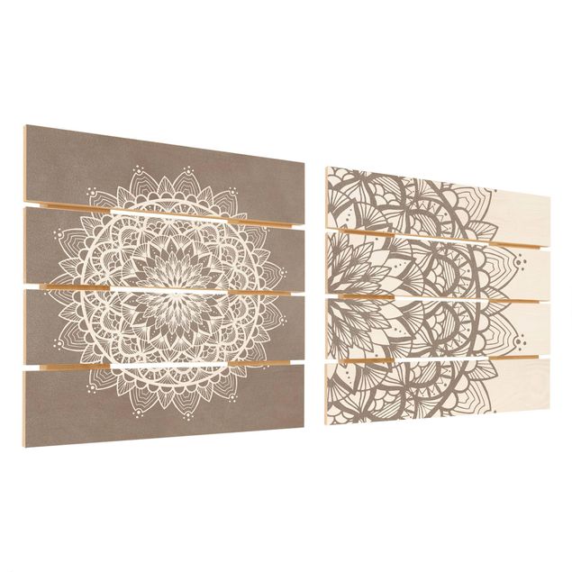 Print on wood - Mandala Illustration Shabby Set Beige White