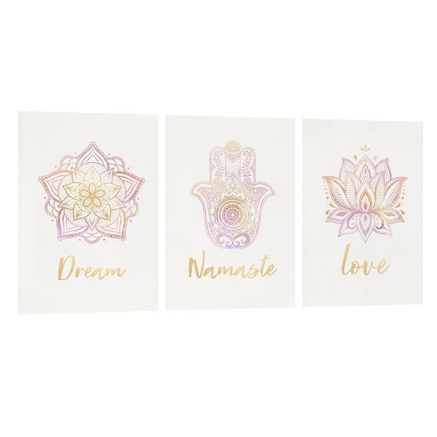 Print on canvas - Mandala Namaste Lotus Set Gold Light Pink