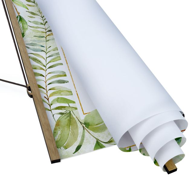 Fabric print with poster hangers - Famiy Is Forever In Golden Frame With Palm Fronds - Square 1:1