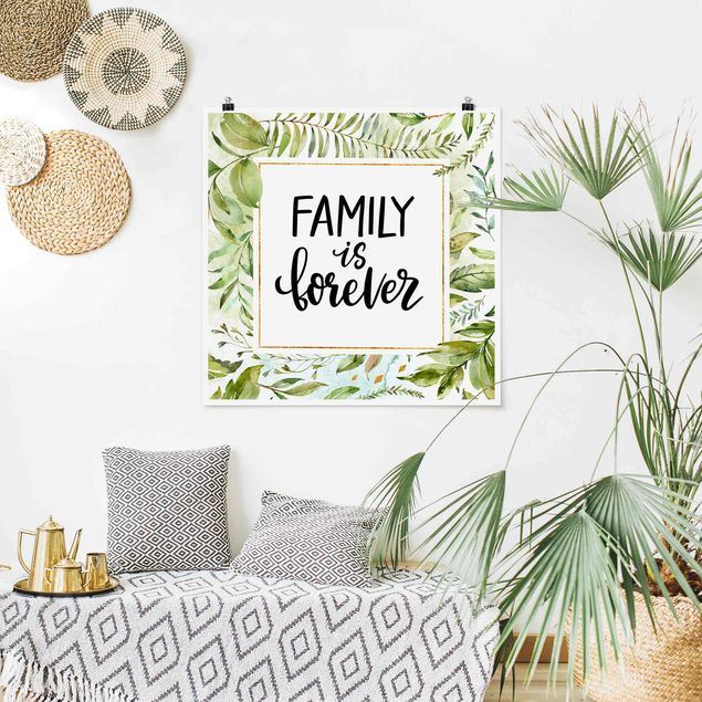 Poster - Famiy Is Forever In Golden Frame With Palm Fronds