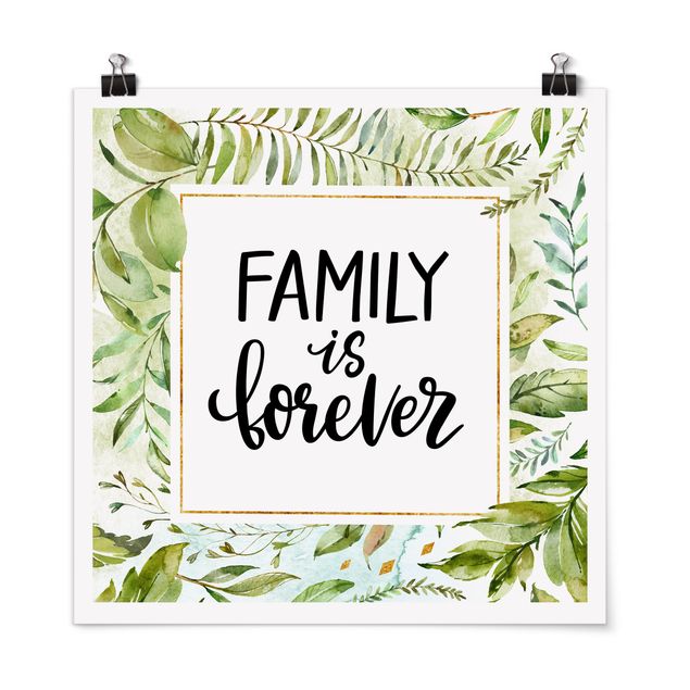 Poster - Famiy Is Forever In Golden Frame With Palm Fronds
