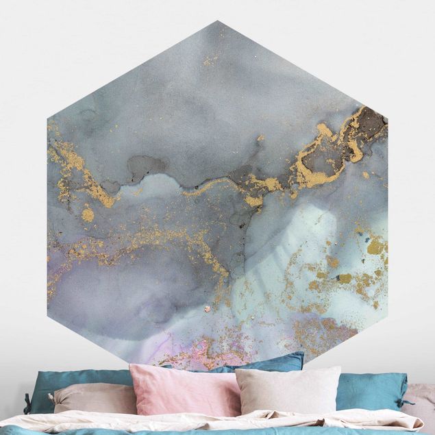 Hexagonal wall mural Colour Experiments Marble Rainbow Colours And Gold