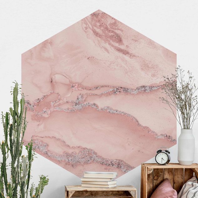 Hexagonal wall mural Colour Experiments Marble Light Pink And Glitter