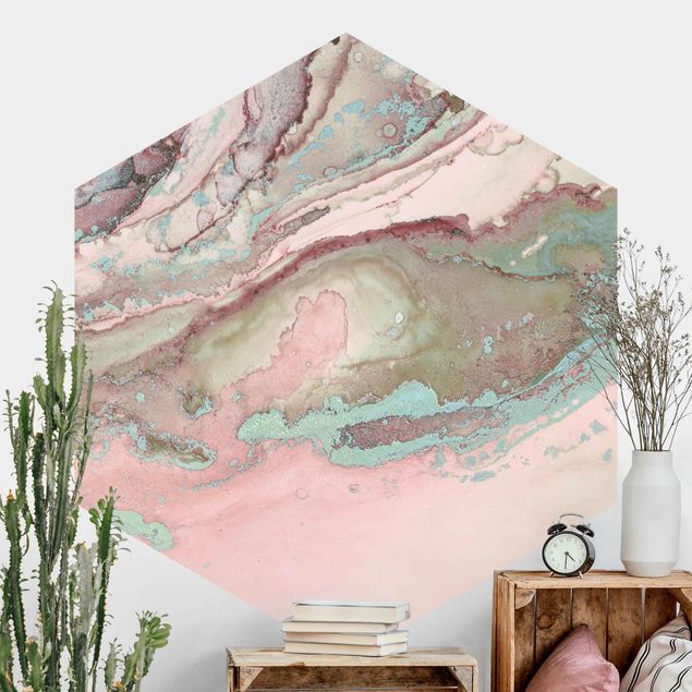 Hexagonal wallpapers Colour Experiments Marble Light Pink And Turquoise