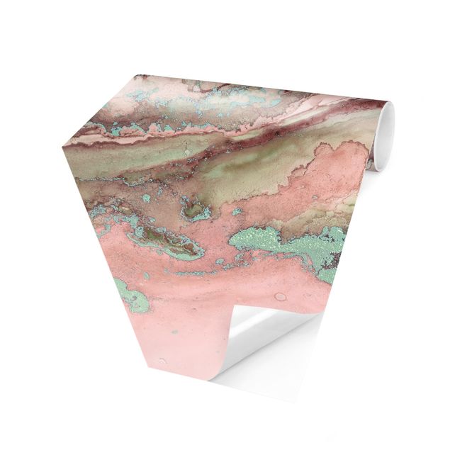 Self-adhesive hexagonal pattern wallpaper - Colour Experiments Marble Light Pink And Turquoise