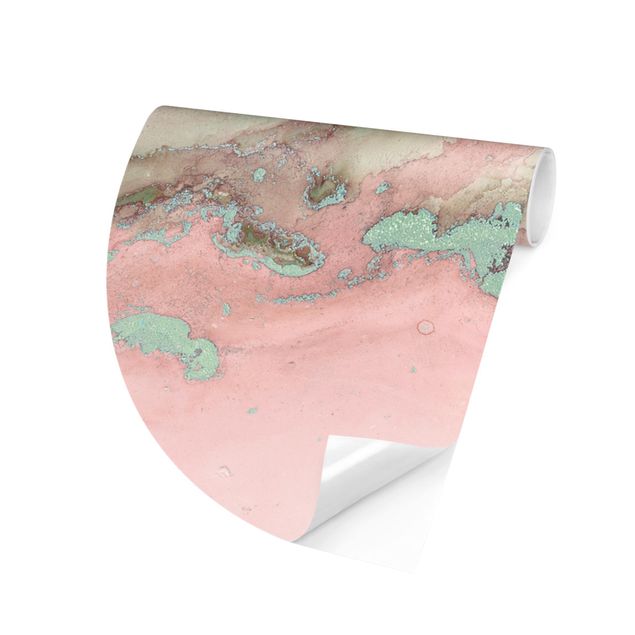 Self-adhesive round wallpaper - Colour Experiments Marble Light Pink And Turquoise