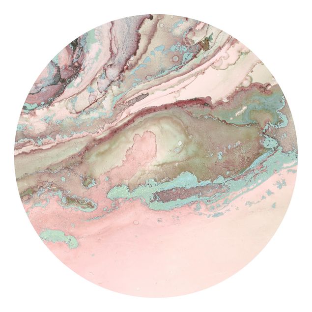 Self-adhesive round wallpaper - Colour Experiments Marble Light Pink And Turquoise