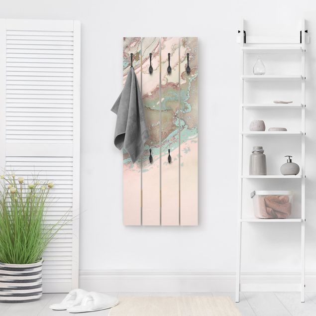 Wooden coat rack - Colour Experiments Marble Light Pink And Turquoise