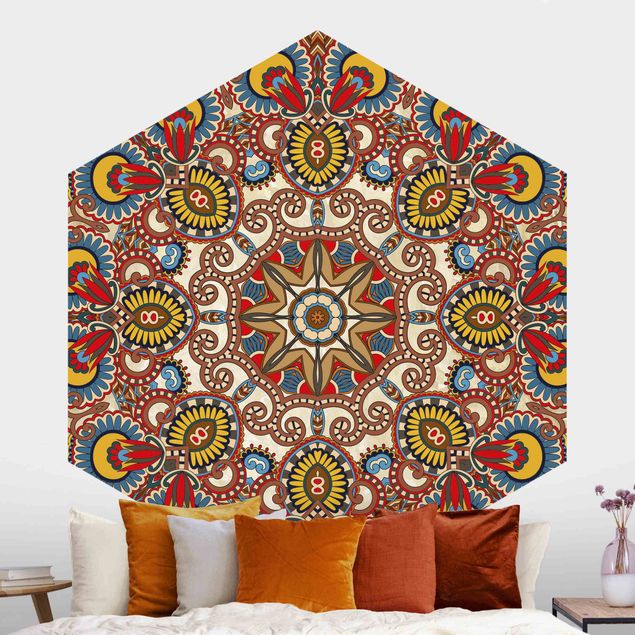 Self-adhesive hexagonal wall mural Coloured Mandala