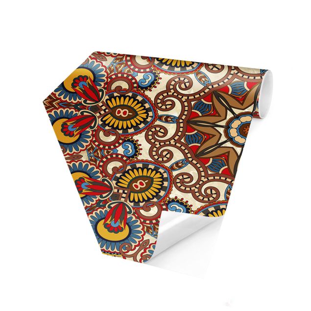Self-adhesive hexagonal pattern wallpaper - Coloured Mandala