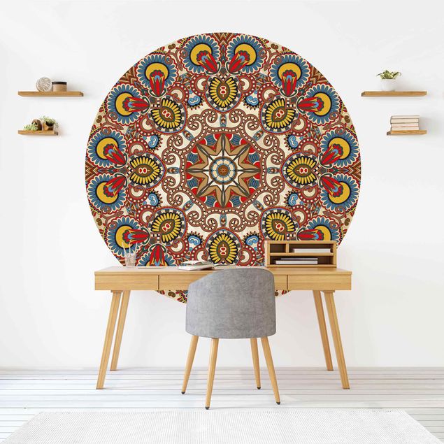 Self-adhesive round wallpaper - Coloured Mandala
