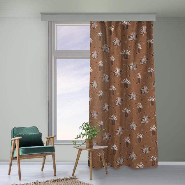 contemporary curtains Fern Leaves With Dots - Fawn Brown