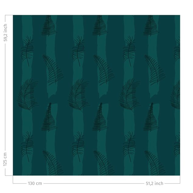 modern curtains for living room Fern Illustration With Stripes - Dark Jade Green