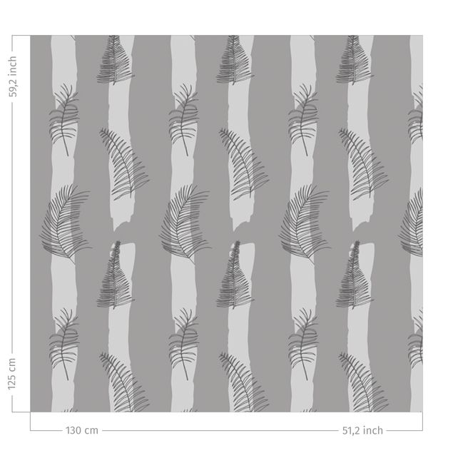 contemporary curtains Fern Illustration With Stripes - Grey