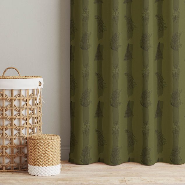 striped drapes Fern Illustration With Stripes - Olive Green