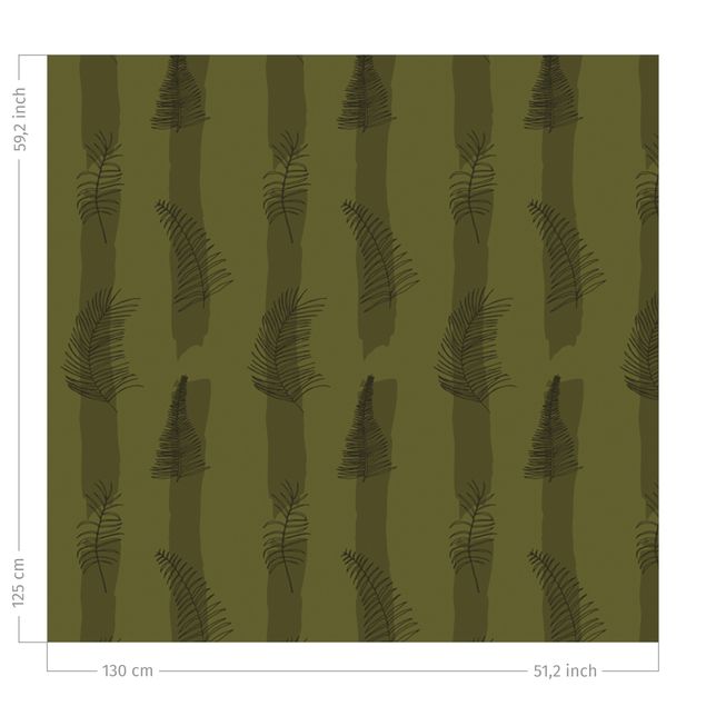 contemporary curtains Fern Illustration With Stripes - Olive Green