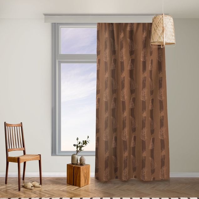 custom curtain Fern Illustration With Stripes - Fawn Brown